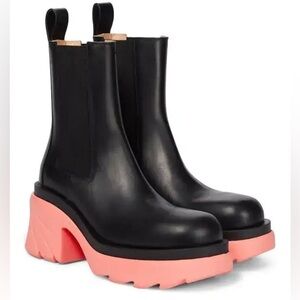 Bottega Veneta Flash Platform Chelsea Boots in Black and Flamingo Pink